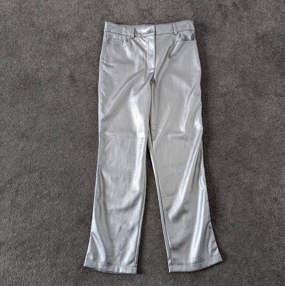 House of Harlow 1960 Metallic Silver Faux Leather Pants - US Size 10 NEW